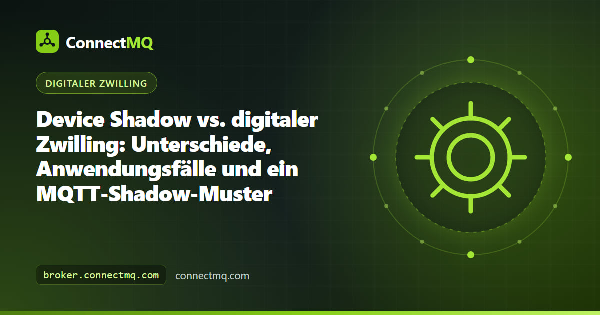 Vergleich Device Shadow vs. digitaler Zwilling mit einem einzelnen JSON-Zustandsdokument neben einem vollständigen 3D-Zwillingsmodell mit Historie und Beziehungen