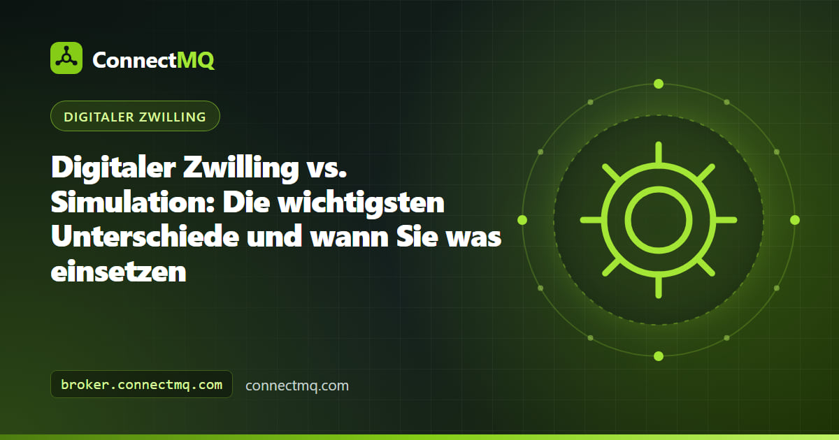 Geteilte Illustration zum Vergleich von digitalem Zwilling und Simulation, mit einem Live-Datenstrom zum Zwilling und Szenario-Diagrammen neben der Simulation