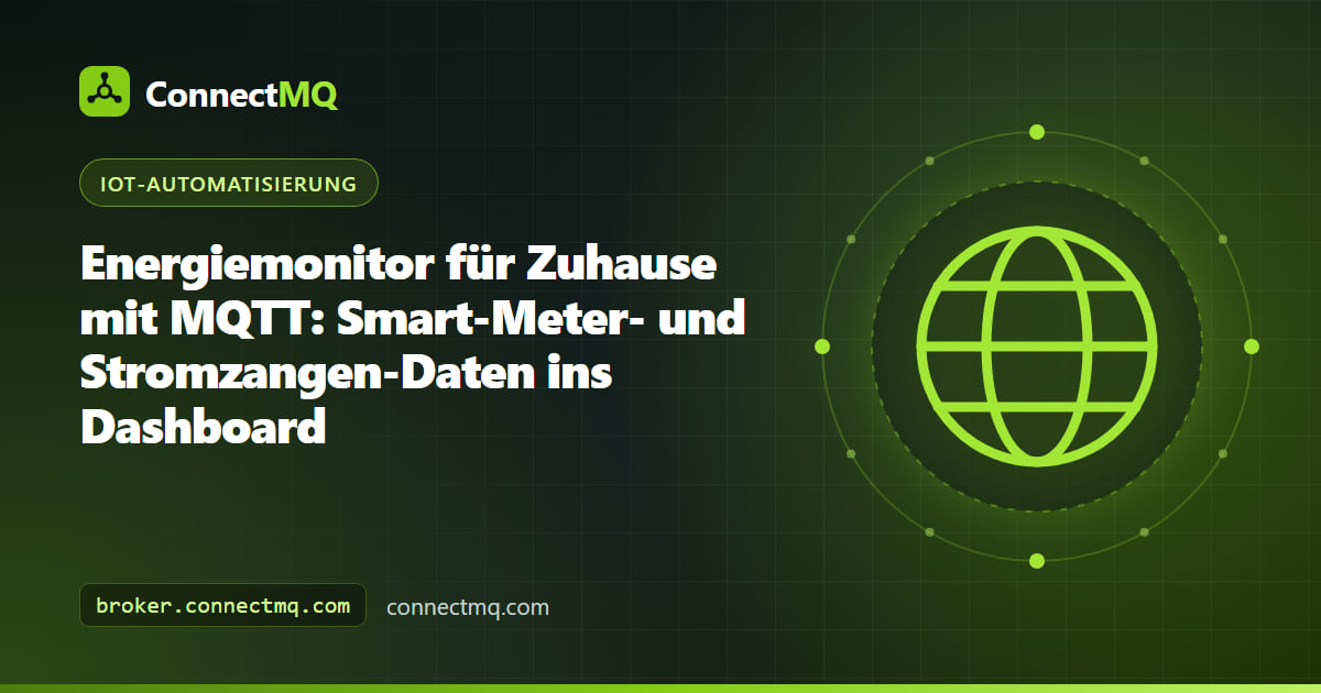 Sicherungskasten mit Stromzangen und einem Smart Meter, verbunden mit einem Live-Verbrauchsdiagramm in einem Energiemonitor-MQTT-Setup