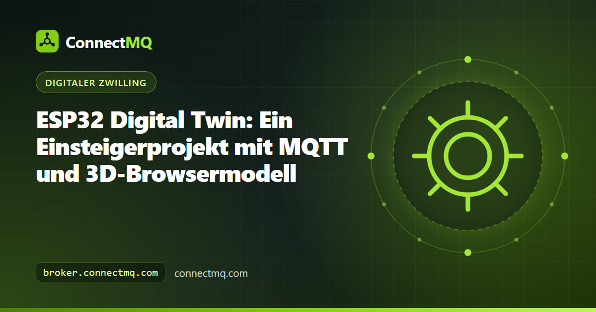 ESP32-Digital-Twin-Projekt mit einem physischen Board und seinem 3D-Browsermodell, das Drehknopf, Taster und LED spiegelt
