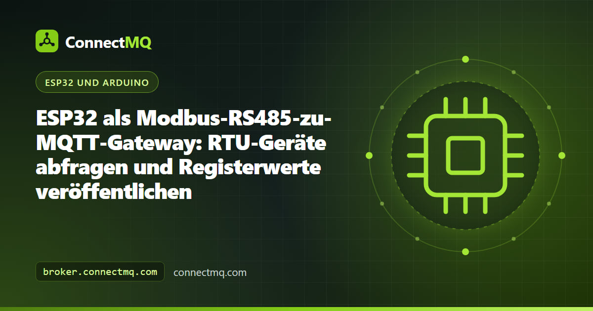 ESP32-Modbus-RS485-MQTT-Gateway, verdrahtet mit einem Energiezähler, das Registerwerte an einen Cloud-Broker veröffentlicht