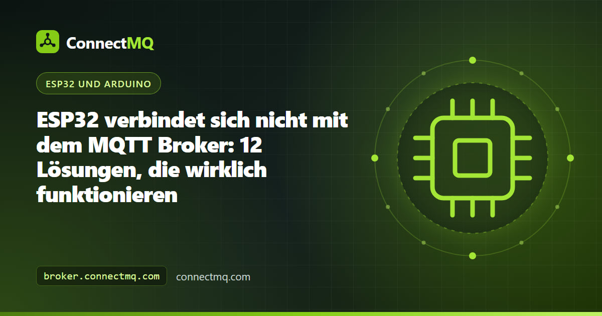 Checkliste zur Fehlersuche neben einem ESP32-Board, die zeigt, warum sich der ESP32 nicht mit dem MQTT-Broker verbindet