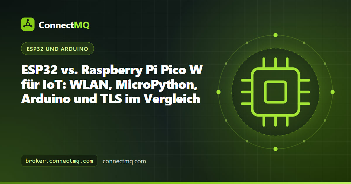 ESP32 und Raspberry Pi Pico W nebeneinander, beide senden Sensordaten an einen MQTT-Broker
