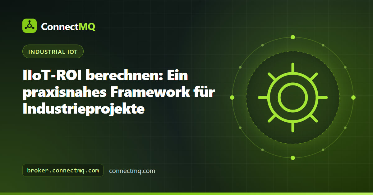 Fabrik-Dashboard mit Diagrammen zu Stillstand, Energie und Ausschuss, die in eine IIoT-ROI-Berechnung mit Amortisationszeitleiste einfließen