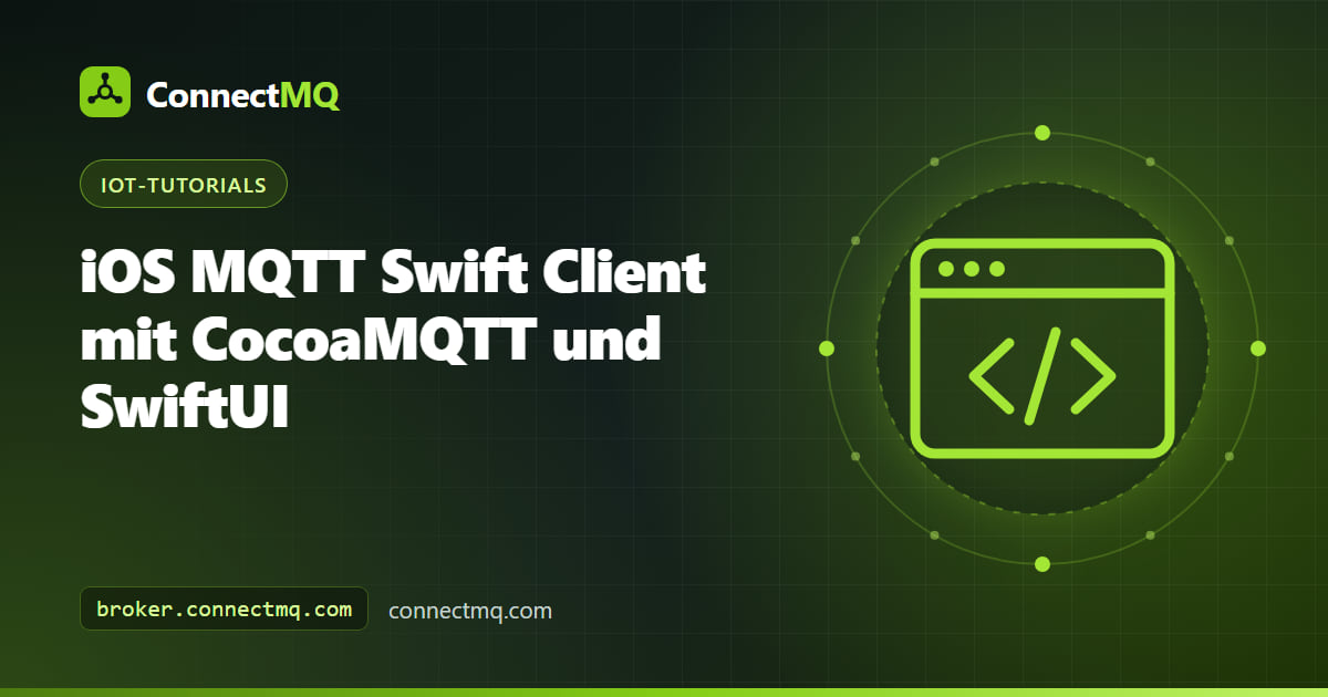 iOS MQTT Swift App auf einem iPhone mit Live-Sensorwerten von einem Cloud-Broker und einem SwiftUI-Befehlsschalter
