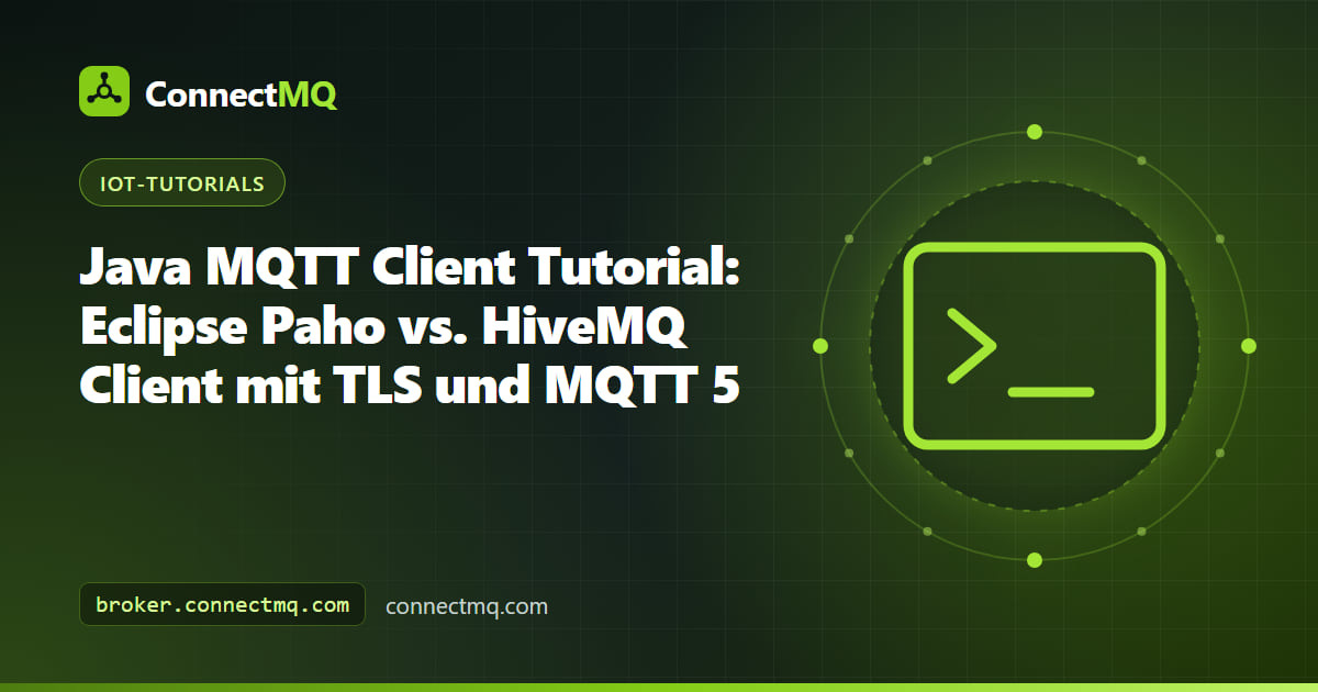 Java-Kaffeetassen-Symbol neben einem Broker-Diagramm als Darstellung eines Java MQTT Clients über TLS