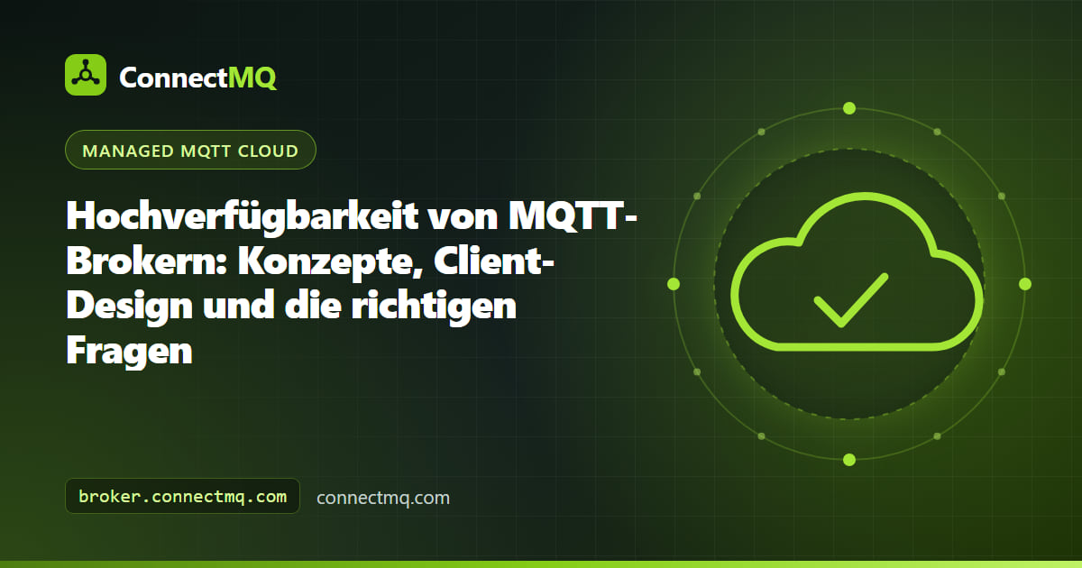 Illustration zur MQTT-Broker Hochverfügbarkeit: Geräte verbinden sich nach einem Failover neu mit einem Broker und puffern Nachrichten lokal