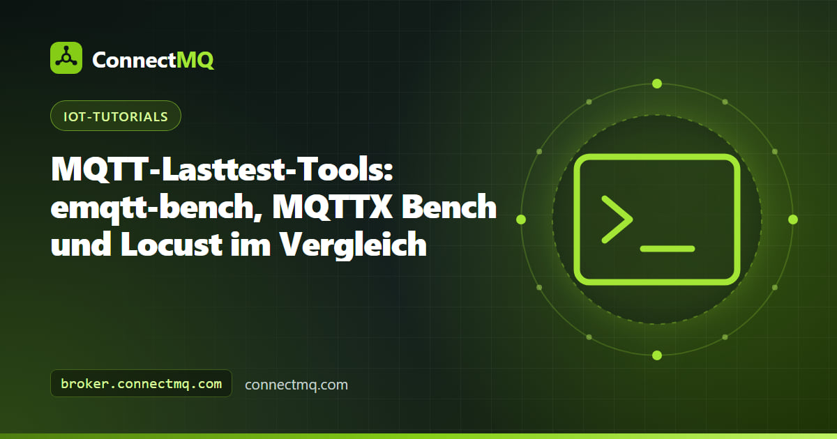 Dashboard von MQTT-Lasttest-Tools mit Verbindungsanstieg, Nachrichtendurchsatz und Latenzkurven