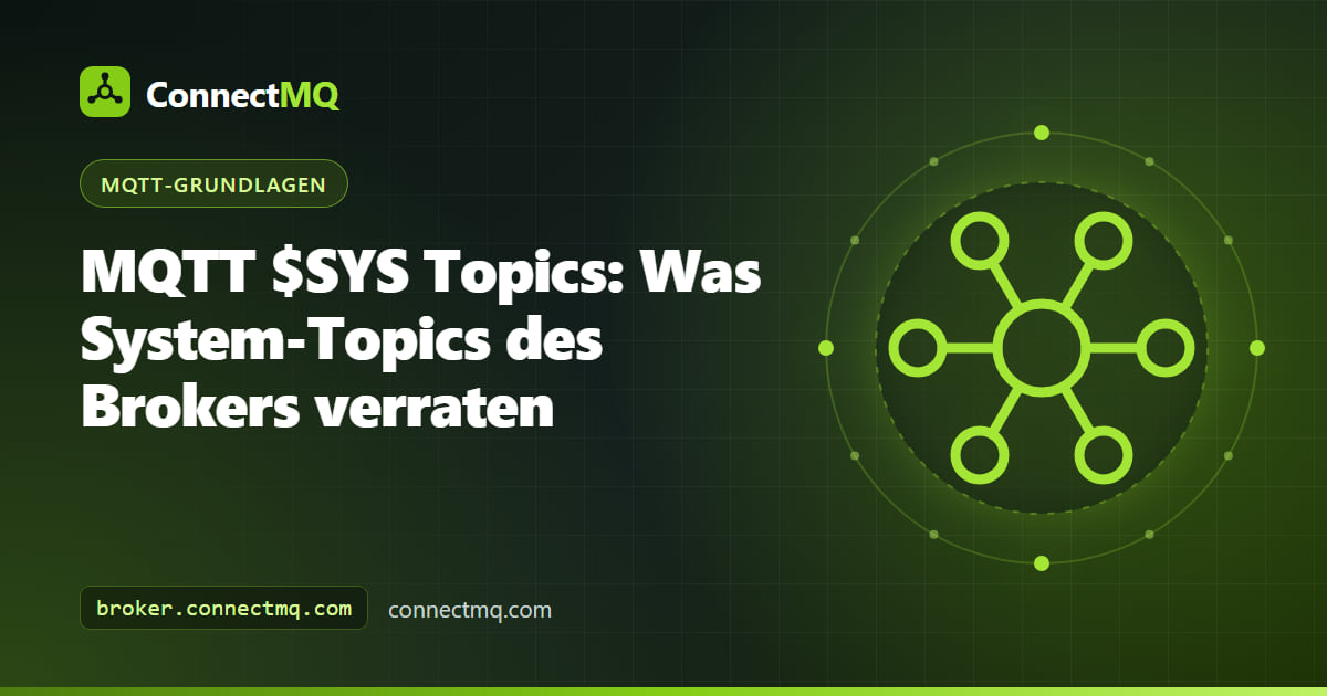Illustration von MQTT SYS Topics, die von einem Broker in Verbindungs-, Client- und Nachrichtenstatistiken verzweigen