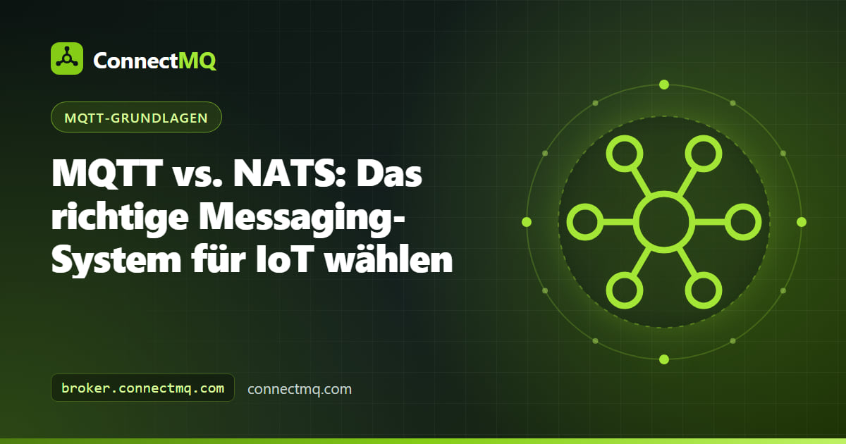 Diagramm mit Mikrocontrollern an einem MQTT-Broker neben Backend-Services in einem NATS-Cluster als Vergleich MQTT vs NATS