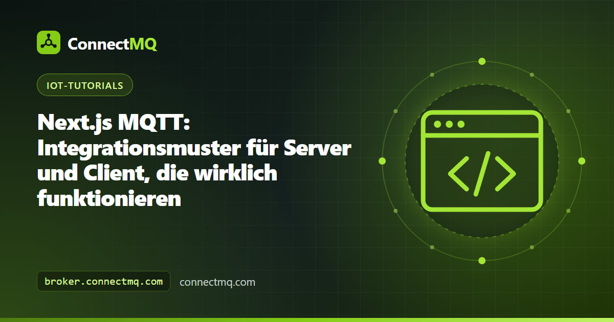 Diagramm einer Next.js-MQTT-Integration mit Client Components, Route Handlern und einem Cloud-MQTT-Broker