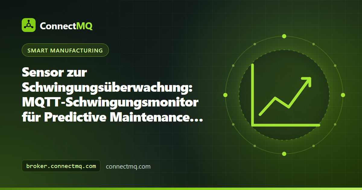 Sensor zur Schwingungsüberwachung an einem Pumpenmotor, der RMS- und Spitzenwerte an ein Cloud-MQTT-Dashboard streamt