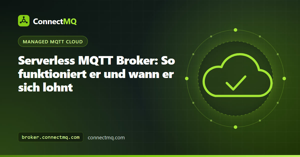 Illustration eines Serverless MQTT Brokers, bei dem viele kleine Gerätegruppen sich mit einem gemeinsamen Cloud-Cluster mit isolierten Mandantenspuren verbinden