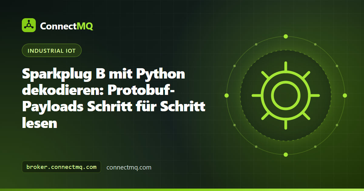 Terminal mit einem Python-Skript, das Sparkplug B Protobuf-Payloads in lesbare JSON-Metriken dekodiert