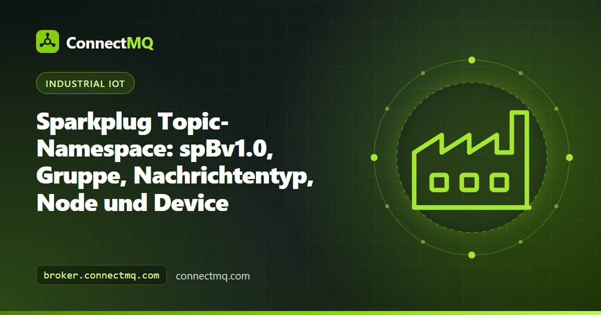 Sparkplug Topic-Namespace als Baum von spBv1.0 über Gruppe, Nachrichtentyp und Edge Node bis zum Device