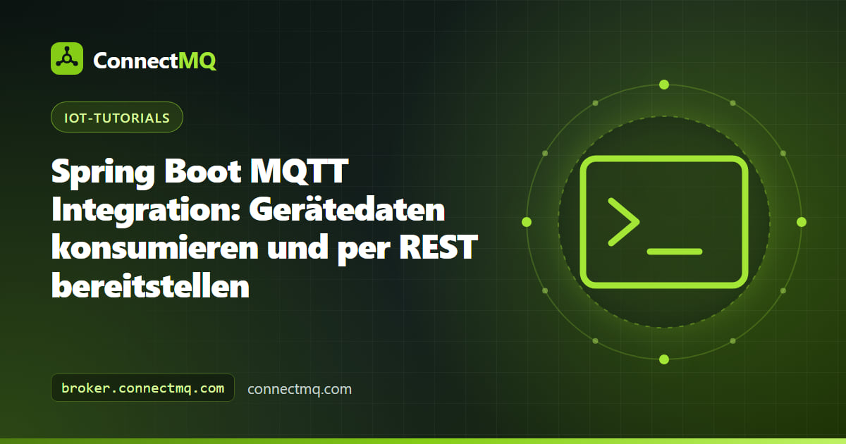 Spring-Boot-Blattlogo, verbunden mit IoT-Geräten, als Darstellung einer Spring-Boot-MQTT-Integration