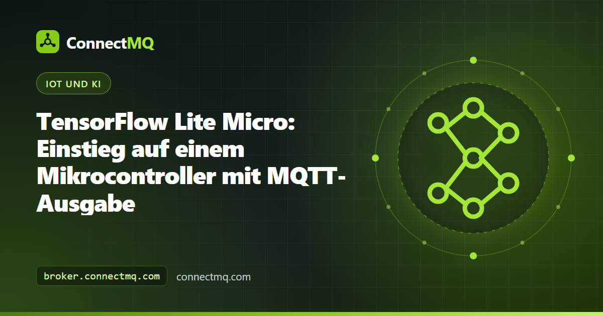 Illustration zum Einstieg in TensorFlow Lite Micro mit einem quantisierten Modell, das in einen Mikrocontroller geladen wird, und Vorhersagen, die an einen MQTT-Broker gesendet werden