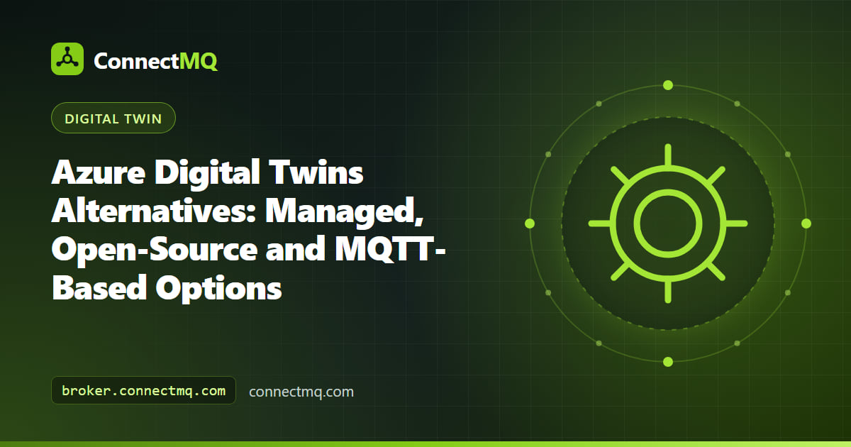 Comparison board of Azure Digital Twins alternative options, including open-source platforms and an MQTT-based twin stack