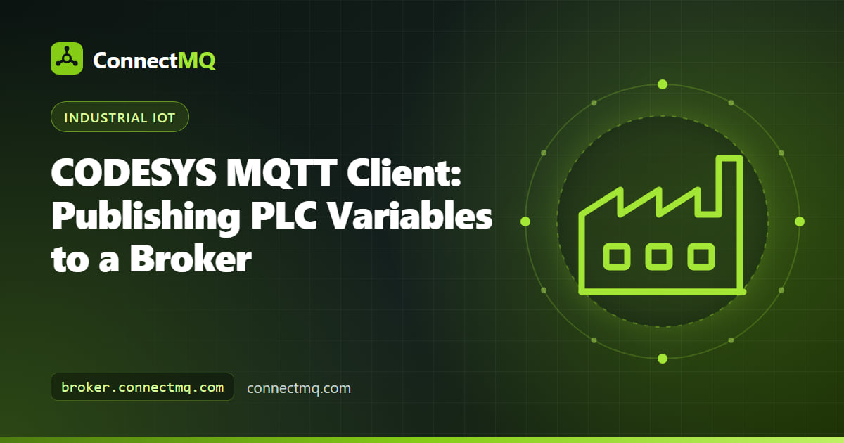 CODESYS development environment with a structured text program publishing PLC variables to a cloud broker, illustrating CODESYS MQTT