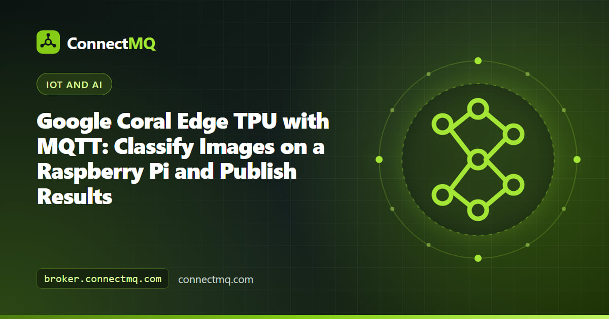 Coral Edge TPU USB accelerator plugged into a Raspberry Pi sending image classification results over MQTT to the cloud