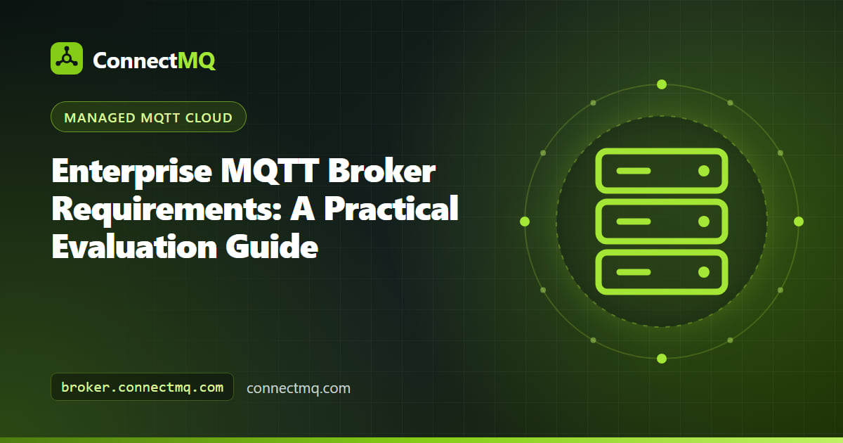 Enterprise MQTT broker illustration showing an isolated broker inside a corporate cloud boundary connected to factories, offices and data platforms
