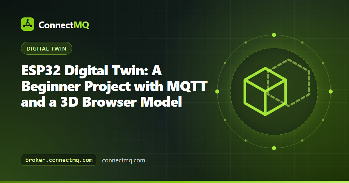 ESP32 digital twin project with a physical board and its 3D browser model mirroring a knob, button and LED