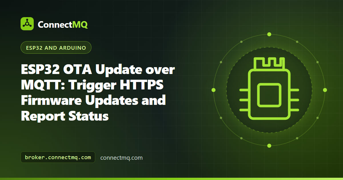 ESP32 devices receiving a firmware command in an ESP32 OTA update MQTT workflow with an HTTPS download server