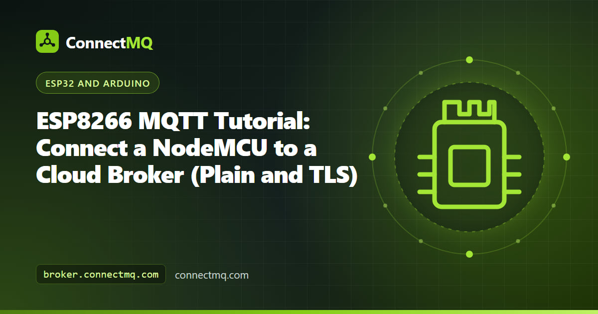 NodeMCU ESP8266 board on a breadboard sending ESP8266 MQTT messages to a cloud broker