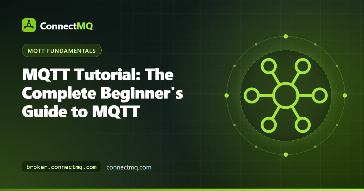 Illustration for an MQTT tutorial showing a laptop, a sensor and a phone exchanging messages through a central broker
