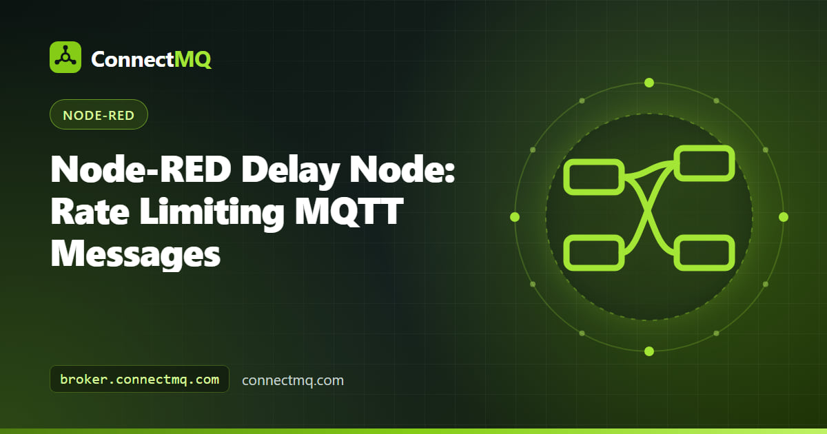 Node-RED delay node throttling a fast stream of MQTT messages before publishing to a broker