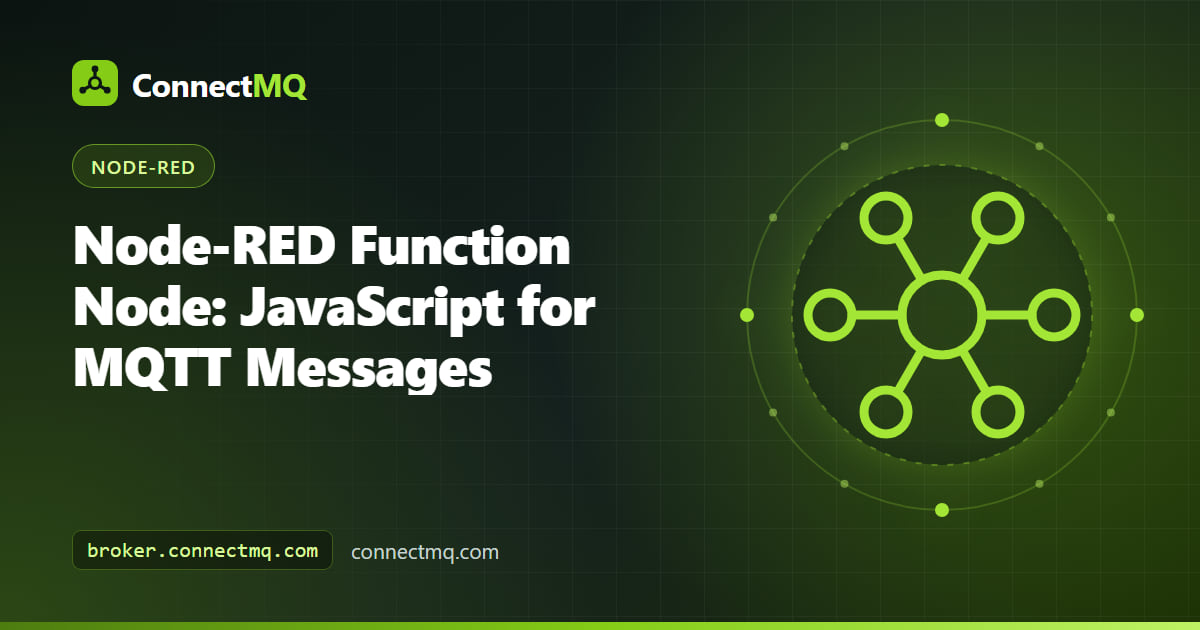 Node-RED function node editor with JavaScript code transforming MQTT sensor messages