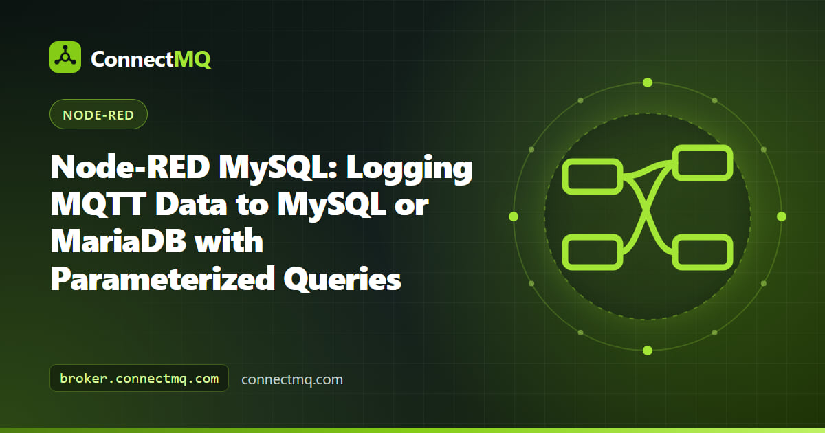 Node-RED MySQL flow writing MQTT sensor readings from a cloud broker into a database table