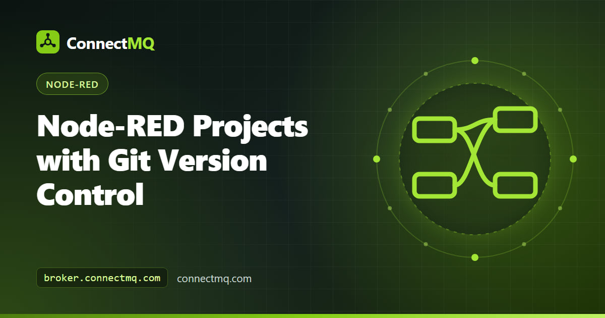 Node-RED projects sidebar showing git commit history for MQTT flows