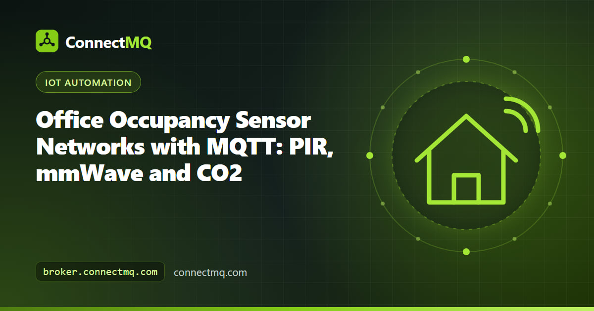 Meeting room ceiling with a small office occupancy sensor sending presence data to a cloud dashboard