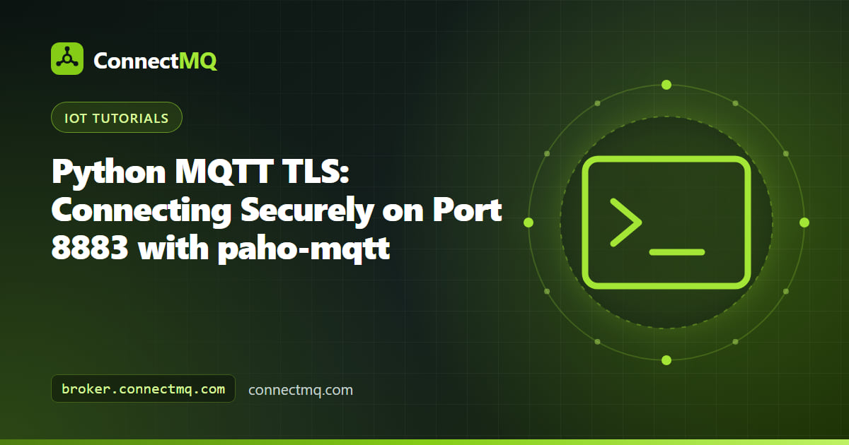 Padlock over a Python script showing a python mqtt tls connection to a broker on port 8883