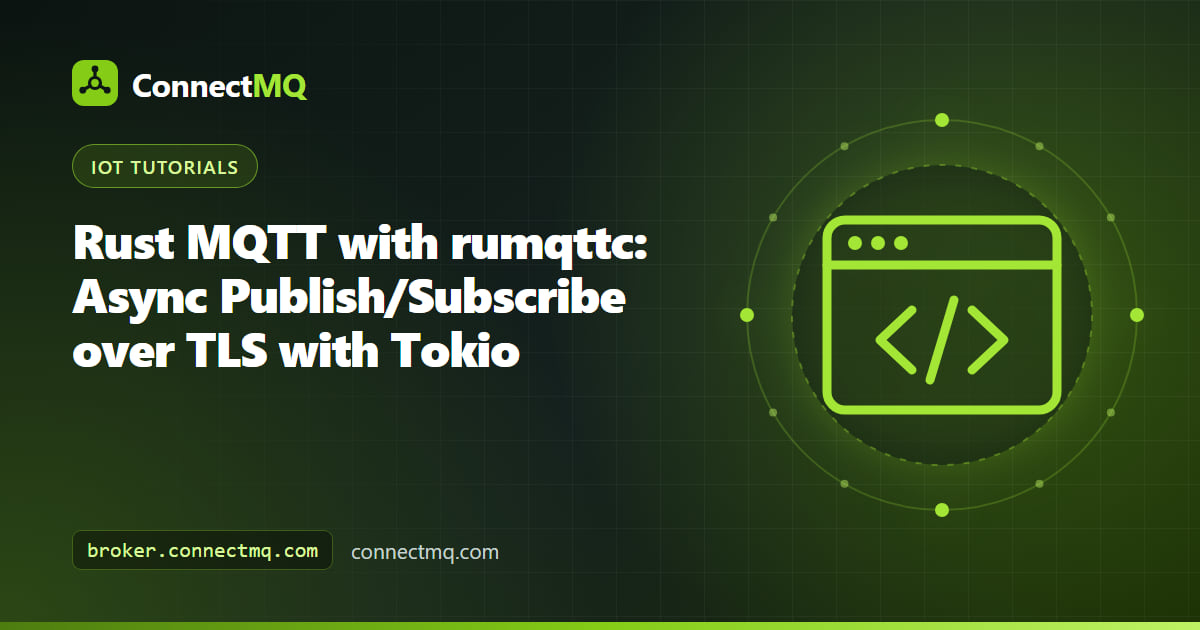 Rust crab logo style illustration of a rust mqtt rumqttc client sending messages over TLS