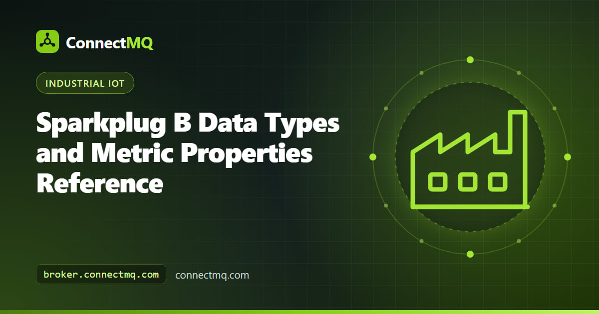 Reference chart of Sparkplug B data types with codes, Protobuf value fields and metric properties
