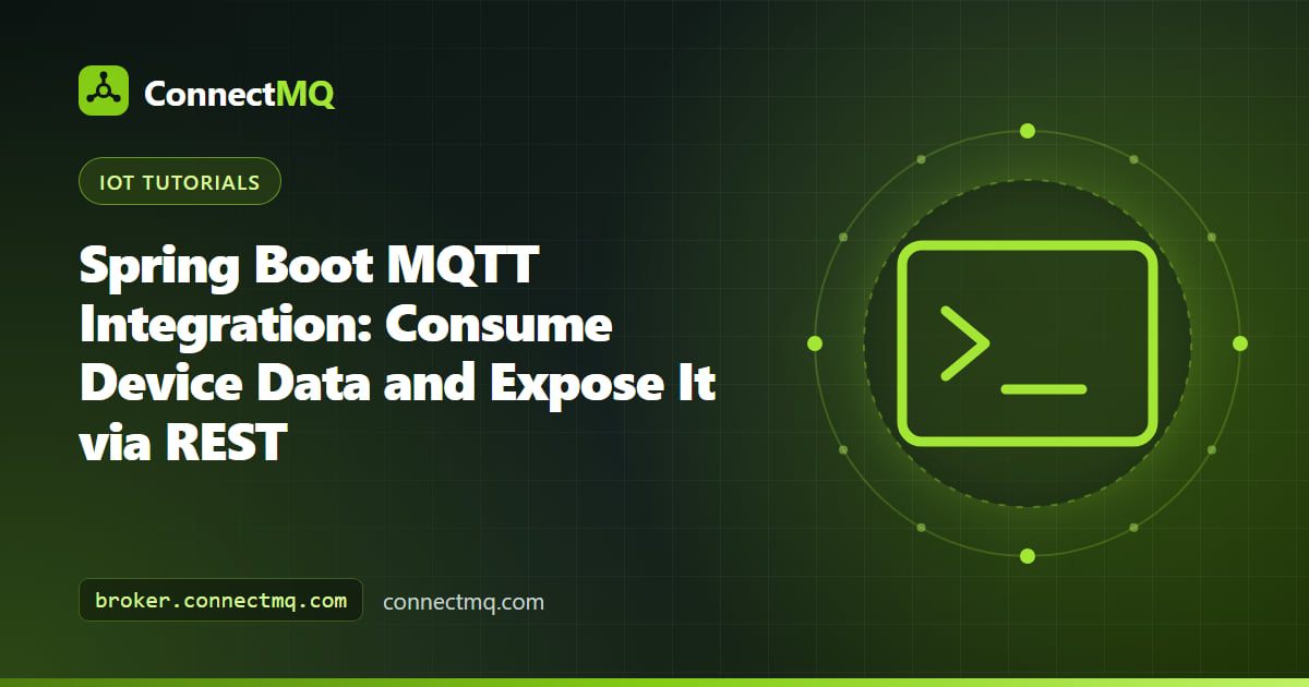 Spring Boot leaf logo connected to IoT devices illustrating a spring boot mqtt integration