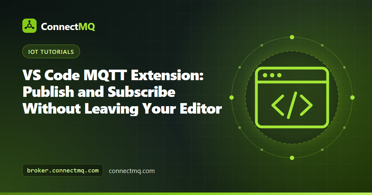 Visual Studio Code window with a vs code mqtt extension panel showing subscribed topics next to firmware code
