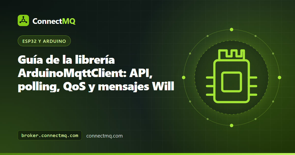 Editor de código con un sketch de ArduinoMqttClient junto a una placa Arduino que publica mensajes MQTT