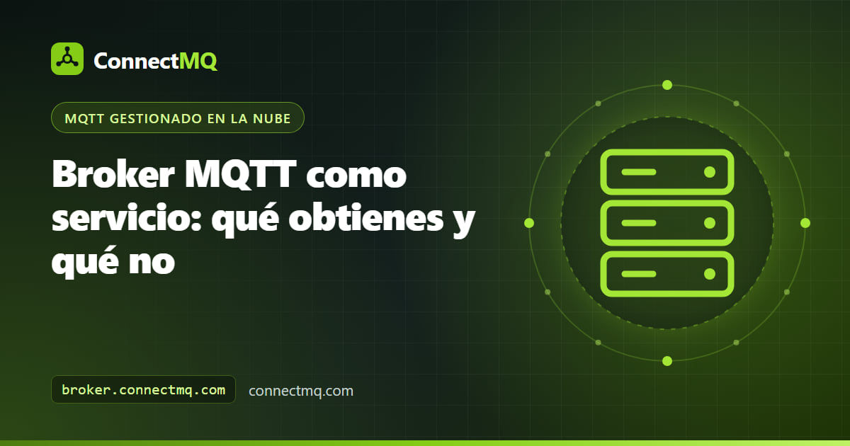 Ilustración de un broker MQTT como servicio que separa las responsabilidades del proveedor, como el parcheo y TLS, de las del cliente, como los dispositivos y los datos