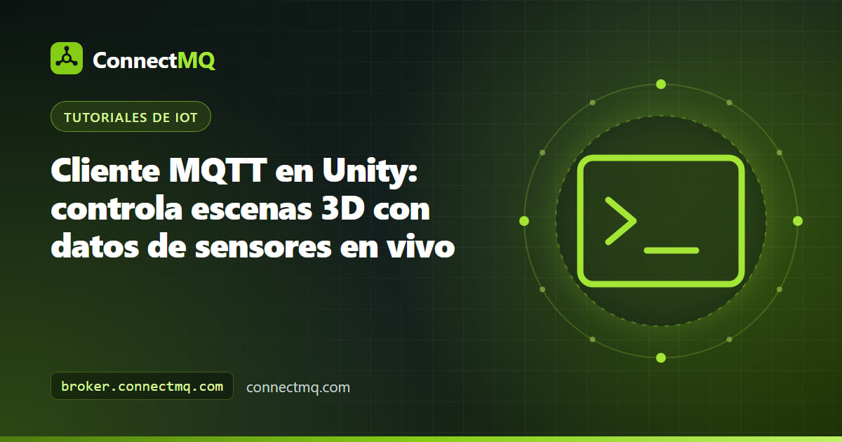 Escena del editor de Unity con un ventilador girando y un tanque con código de colores controlados por un cliente MQTT en Unity