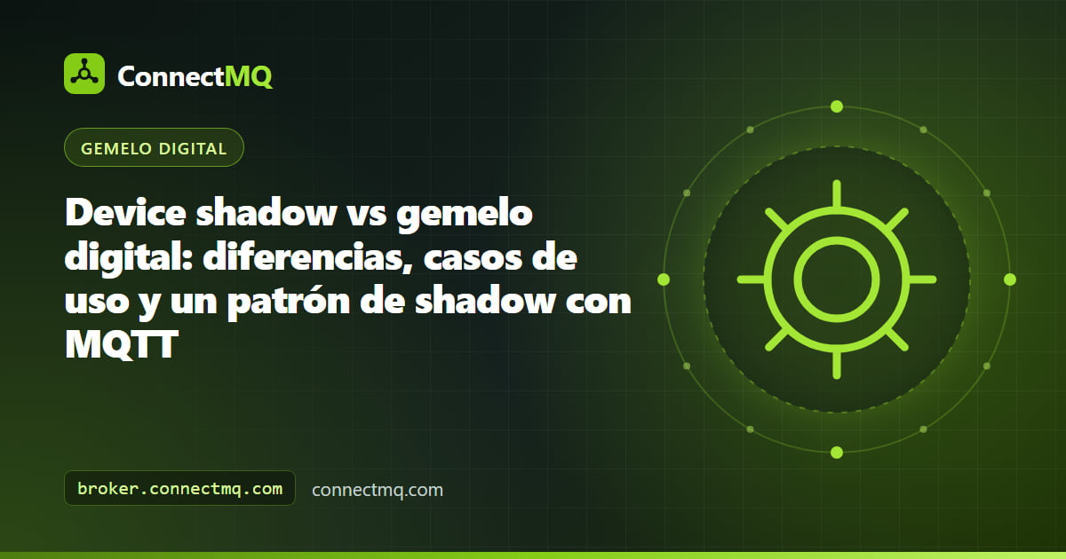 Comparativa device shadow vs gemelo digital que muestra un único documento de estado JSON junto a un gemelo digital 3D completo con histórico y relaciones