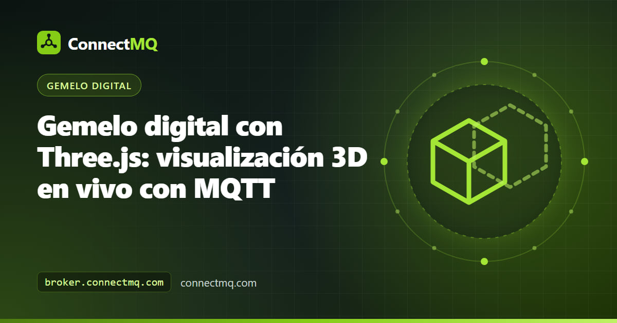 Gemelo digital con Three.js de un depósito y un motor que cambian de color con datos de sensores MQTT en vivo en un navegador