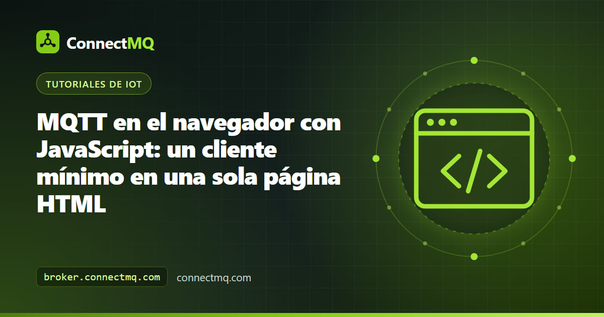 Ventana del navegador ejecutando un cliente MQTT JavaScript en el navegador que publica y se suscribe mediante WebSocket seguro