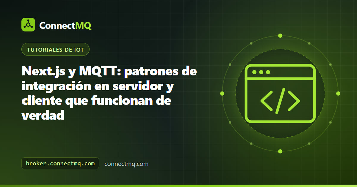 Diagrama de integración de Next.js con MQTT mediante client components, route handlers y un broker MQTT en la nube