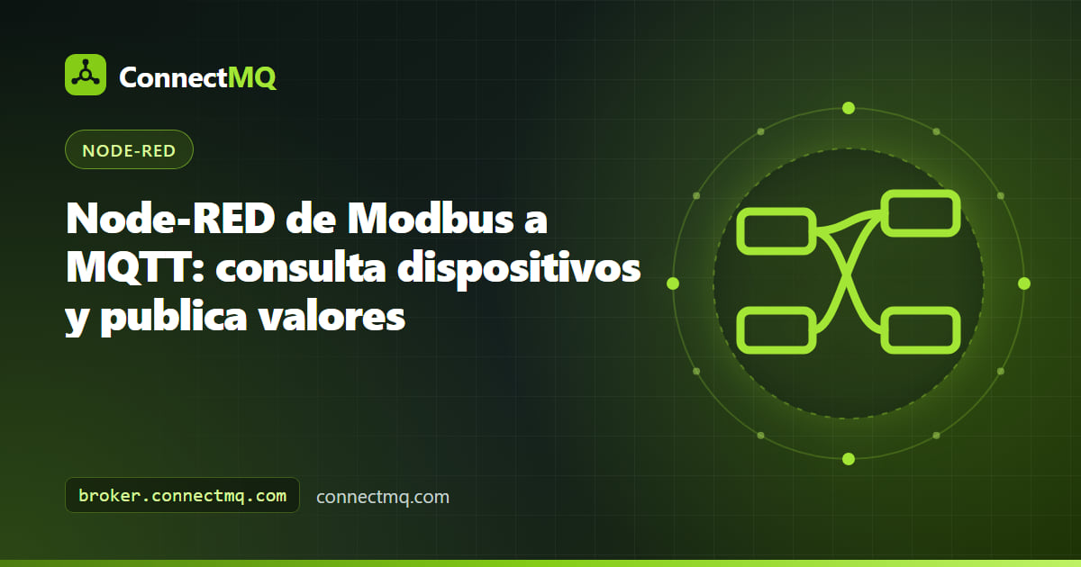 Flujo de Node-RED Modbus que consulta holding registers de un controlador de bomba y publica valores JSON en MQTT