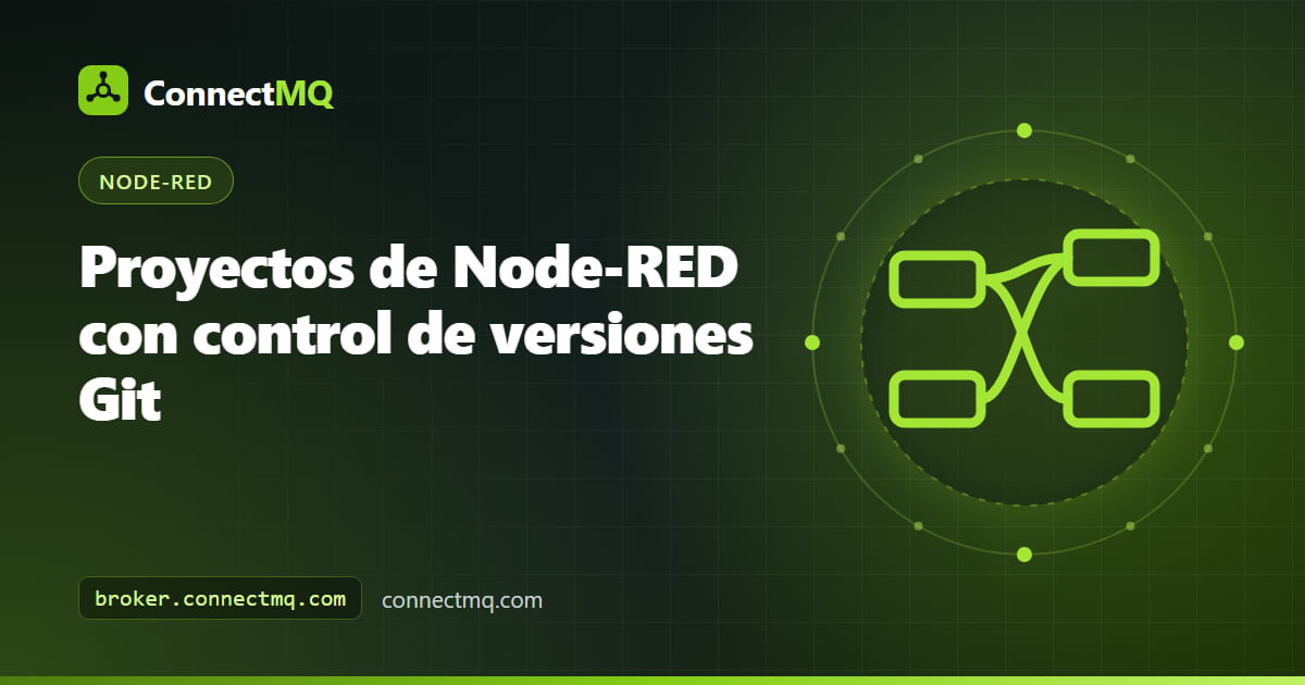 Barra lateral de proyectos de Node-RED con el historial de commits de git de flujos MQTT