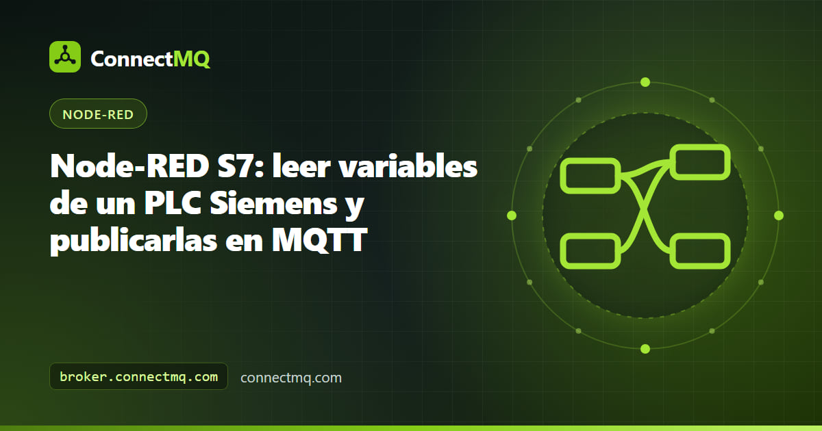 Flujo Node-RED S7 que lee un bloque de datos de un PLC Siemens y publica valores de máquina en topics MQTT