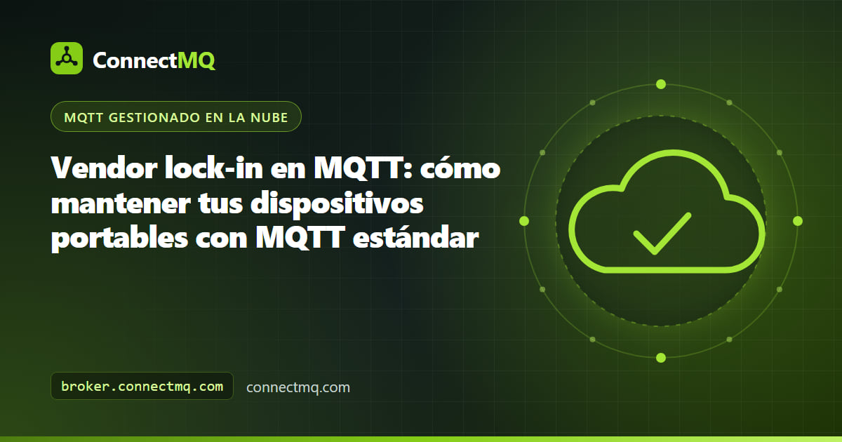 Ilustración sobre cómo evitar el vendor lock-in en MQTT, con dispositivos conectados mediante MQTT estándar capaces de cambiar entre brokers intercambiables